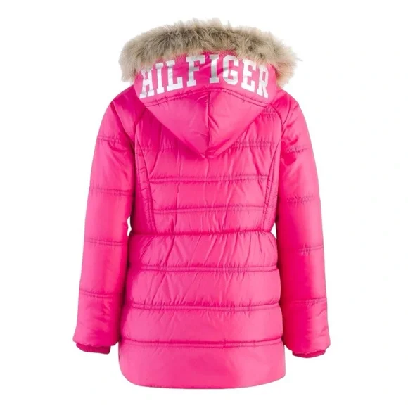 Tommy Hilfiger Big Girls Pink Hooded Jacket with Faux Trim